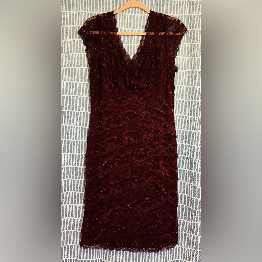 MARINA Red Sleeveless Cowl Neck Midi Dress